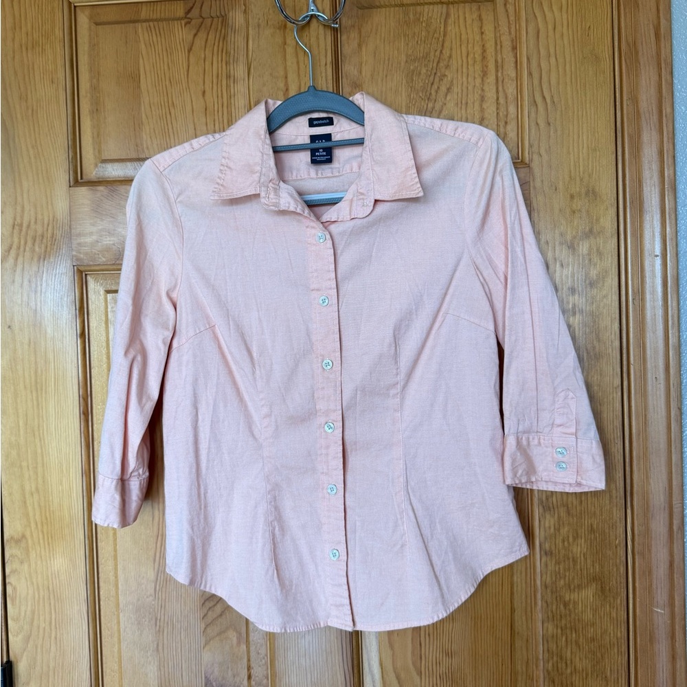 Gap Stretch Womens Peach 3/4 Sleeve Button Front Shirt Size 10 Petite RN54023
